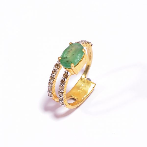 Genuine Emerald and Diamond Engagement Ring