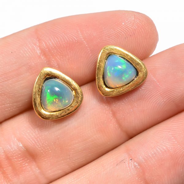 Ethiopian Opal Gold Over 925 Sterling Silver Stud Earrings