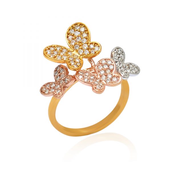 Natural Diamond 14 K Gold Butterfly Ring