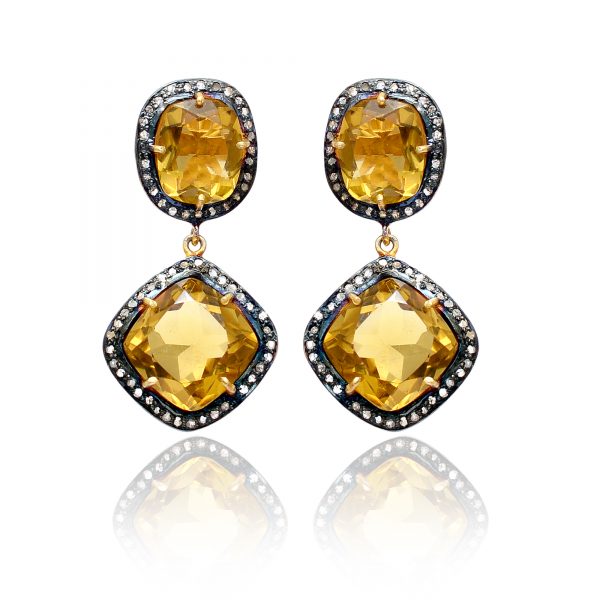Citrine Diamond Earrings Yellow Gold Plated 925 Sterling Silver Yellow Gemstone Dangle Drop Earrings