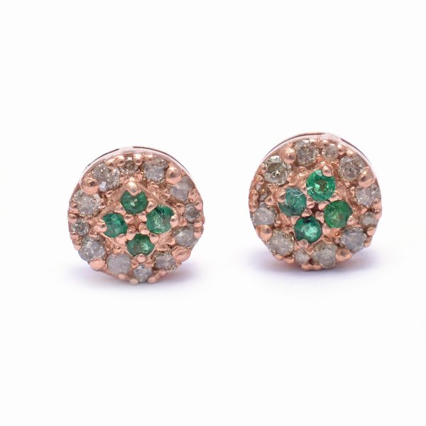 Natural Emerald Diamond Stud Earrings Rose Gold Plated 925 Sterling Silver Green Gemstone Halo Earrings