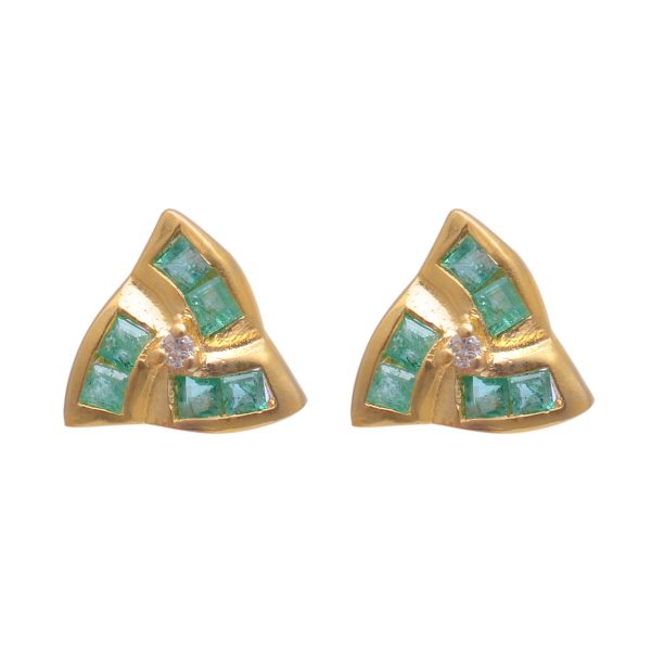 Diamond Stud Earrings Yellow Gold Plated 925 Sterling Silver Emerald Green Earrings Vintage Tiny Studs