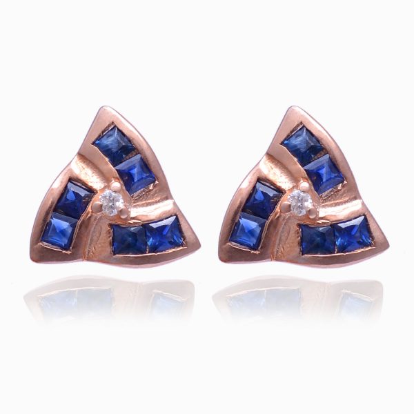 Diamond Stud Earrings Rose Gold Plated 925 Sterling Silver Sapphire Blue Earrings Vintage Tiny Studs